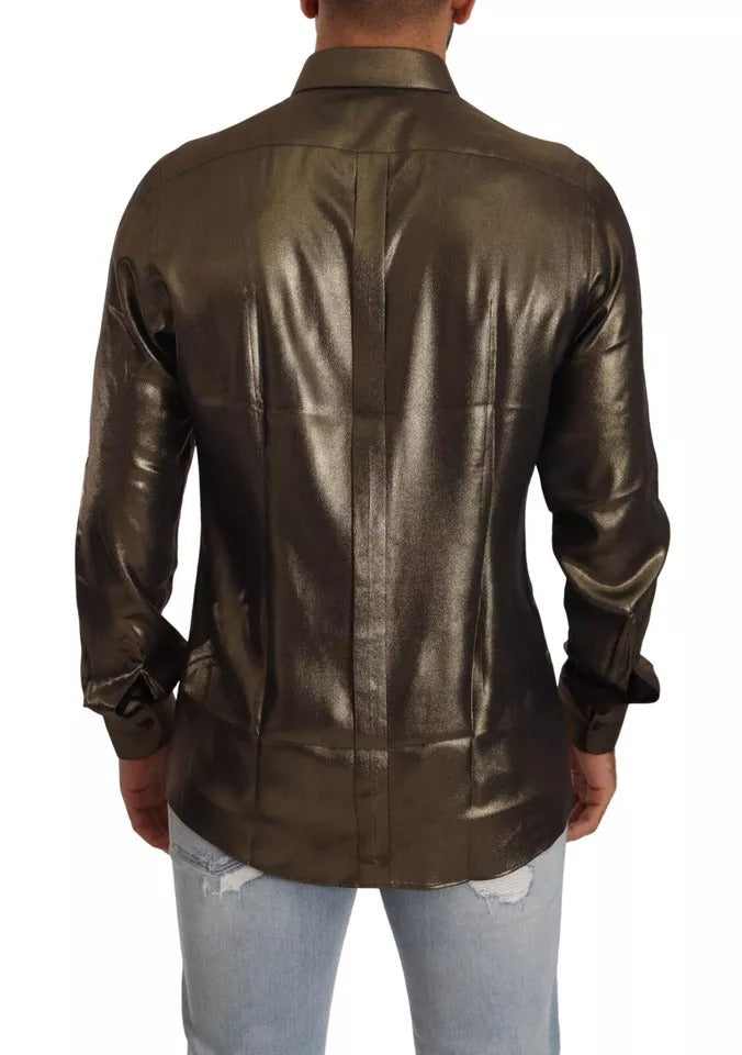 Dolce & Gabbana Metalik Altın DG İşlemeli Taç İpek Üst Gömlek